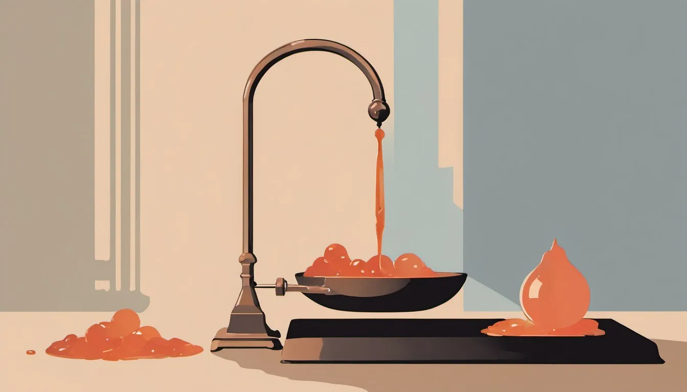 Illustration of a balance scale weighing a gummy candy against a tablespoon of liquid vinegar